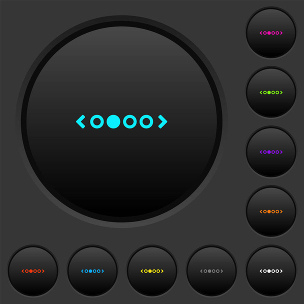 dark push buttons with vivid color icons on dark grey background - Vetor, Imagem