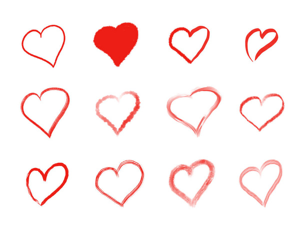 Conjunto corazón dibujado a mano en color rojo. Símbolo de San Valentín. Concepto de amor. Pintura digital estilo garabato - Foto, imagen
