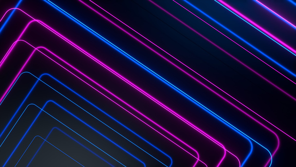 Bleu rose fluo lumineux lignes abstraites tech futuriste fond de mouvement. Illustration 3d - Photo, image