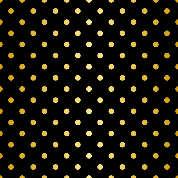 Patrón de vector de azulejos con lunares dorados sobre fondo negro para una decoración sin costuras fondo de pantalla - Vector, Imagen