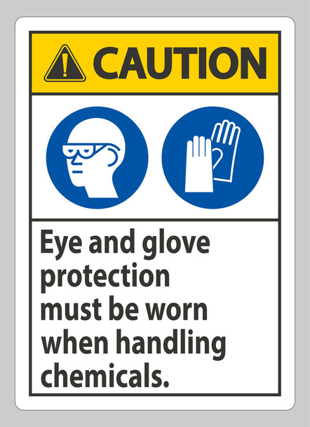 Обережний знак Око і захист рукавички повинні носитися при поводженні з хімічними речовинами
 - Вектор, зображення