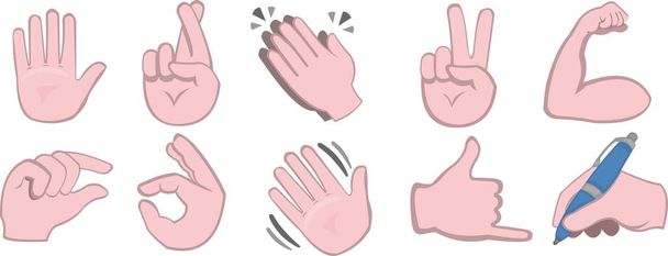 Vector illustration of emoticons of hands with different gestures - Vector, Image