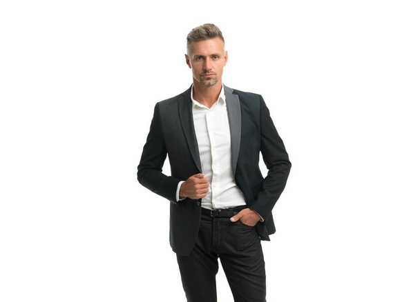 Serious man of law wear formal suit with classic look isolated on white, lawyer - Φωτογραφία, εικόνα