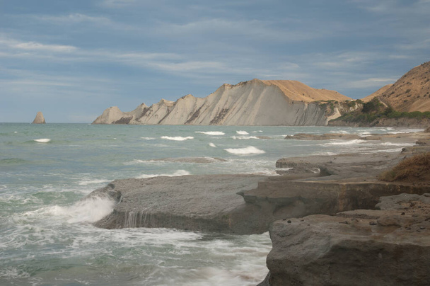 Krajobraz przybrzeżny w Cape Porywacze Gannet Reserve. - Zdjęcie, obraz