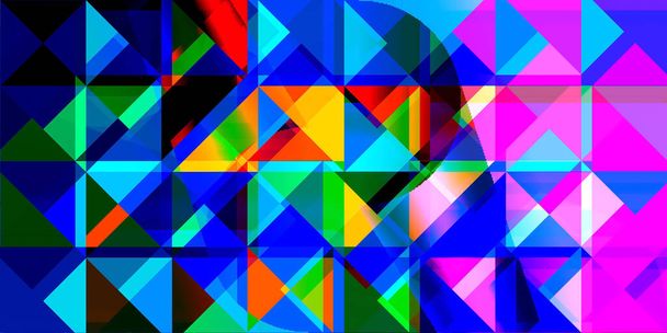 Abstrakter volumetrischer Hintergrund in Form spektakulärer farbiger Dreiecke mit einer spektakulären Kombination aus roten, blauen, grünen und gelben Farben. Ein modernes Image für Ihre Kunstprojekte und Werke. - Foto, Bild