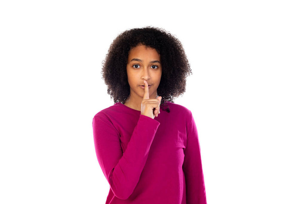 Teenager girl with afro hair wearing pink sweater isolated on a white background - Photo, Image
