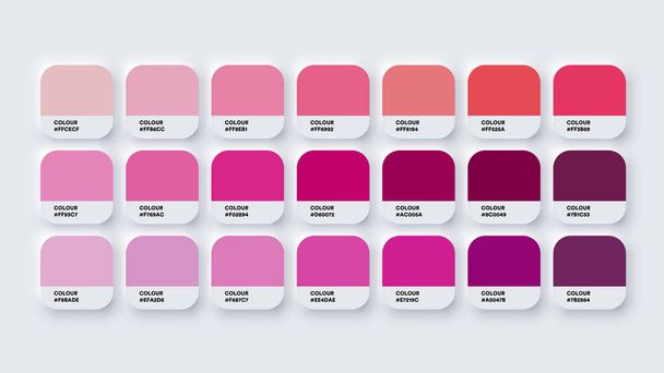 Catálogo de paleta de cores Amostras de rosa em RGB HEX. Neomorfismo Vetor - Vetor, Imagem