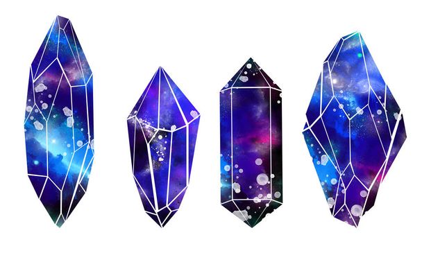 Abstrakcyjna kolekcja kryształów akwareli. Kosmiczny diament - Zdjęcie, obraz
