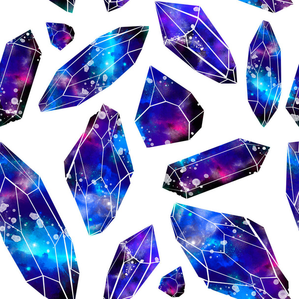 抽象水彩宝石のシームレスなパターン。宇宙ダイヤモンド - 写真・画像