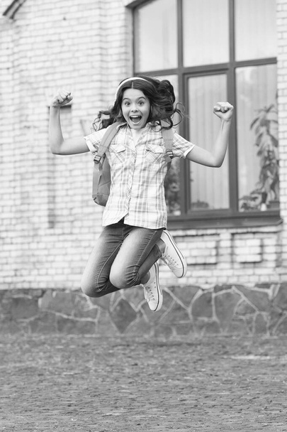 Aim high, together we will fly. Happy child jump outdoors. Active childhood development. Back to school. Happy childhood. Childhood education and care. Private teaching. International childrens day - Photo, image
