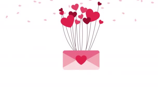 happy valentines day card with love envelope and hearts - Footage, Video