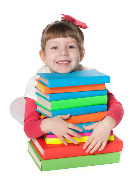 Petite fille intelligente près des livres
 - Photo, image
