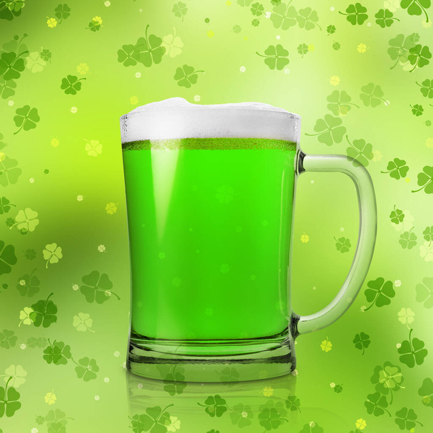 Tasty green beer on color background. St. Patrick's Day celebration - Foto, Imagen