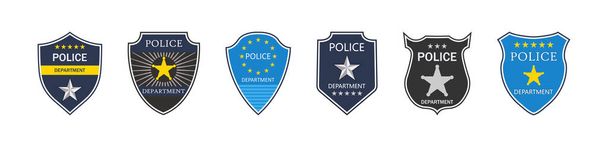 Police badge. Police department. Emblem of shield for cop and officer. Sign of security, law and protect. Symbol of sheriff, detective and policeman. Label with star and crest. Icon of patrol. Vector. - Vector, Image
