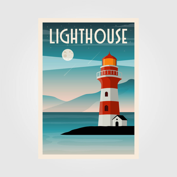Leuchtturm Plakatvektor Illustration Design, Leuchtturm Küstenlinie Hintergrund Design - Vektor, Bild