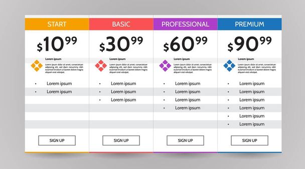 Web pricing table design for business .vector infographics template illustration for website, application. - Vector, Image