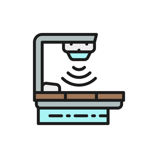 Cancer treatment device, radiation therapy, radiotherapy flat color line icon. - Vector, Image