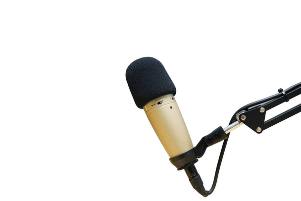 Speech microphone presents content on white background. In the recording room - Photo, Image