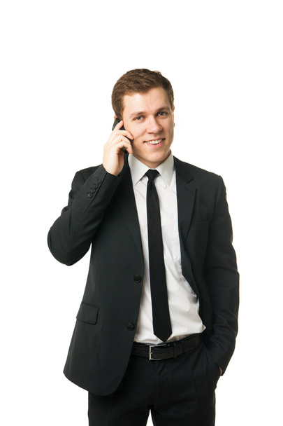 Laughing businessman on the phone isolated - Foto, Imagem
