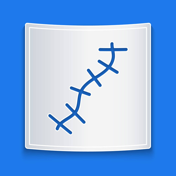Papierschnitt-Narbe mit Nahtsymbol isoliert auf blauem Hintergrund. Papierkunst. Vektor. - Vektor, Bild