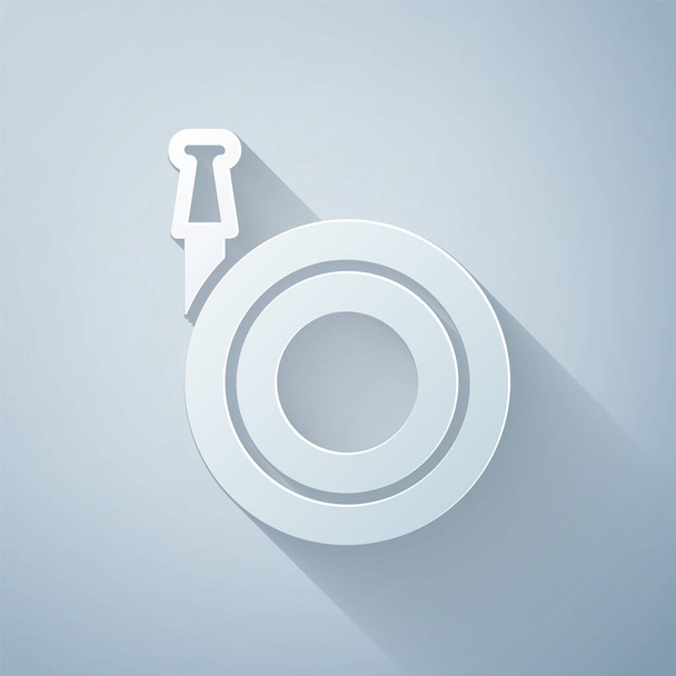 Paper cut Garden hose icon isolated on grey background. Spray gun icon. Watering equipment. Paper art style. Vector. - Vettoriali, immagini