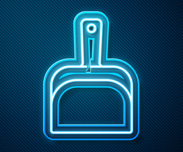 Glowing neon line Dustpan icon isolated on blue background. Cleaning scoop services.  Vector. - Vector, Image