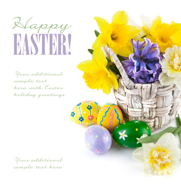 velikonoční vejce s jarní květiny v košíku - Fotografie, Obrázek