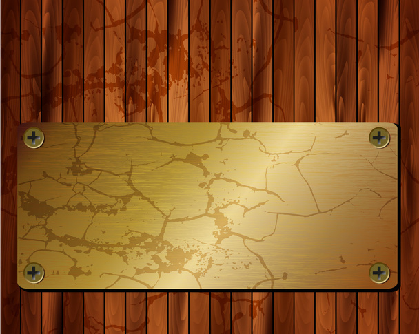 Metallic gold frame on a wooden background 22 - Vector, Image