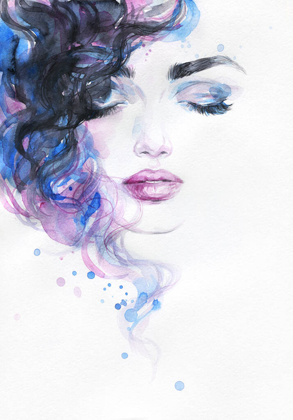 watercolor painting. female portrait. illustration.  - Fotografie, Obrázek