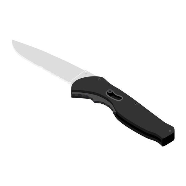 Vector illustration folding knife with black handle isolated on white background isometric view. Weapon - Vector, imagen