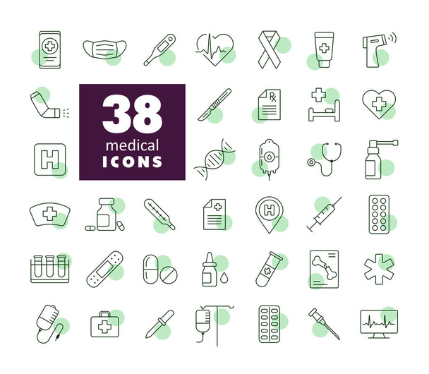 Medical vector icons set. Medicine and healthcare, medical support sign. Graph symbol for medical web site and apps design, logo, app, UI - Vector, Image