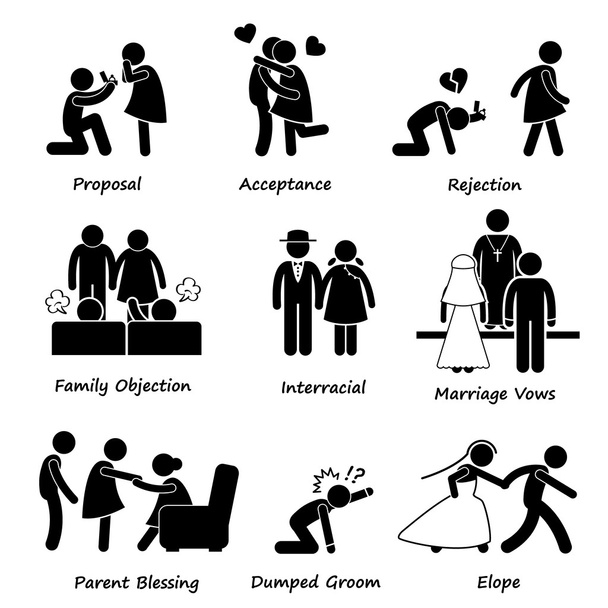 Love Couple Marriage Problem difficulty Stick Figure Pictogram Icon Cliparts - Vector, Image