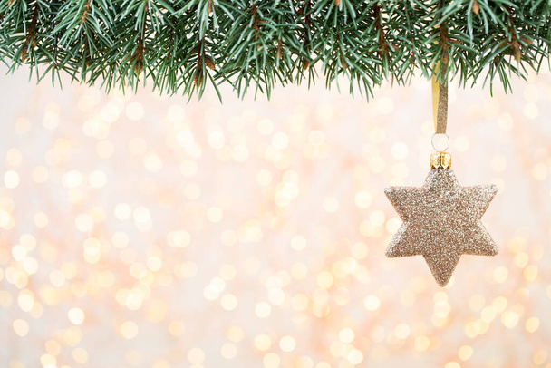Christmas tree decorations on a bokeh background. - Zdjęcie, obraz