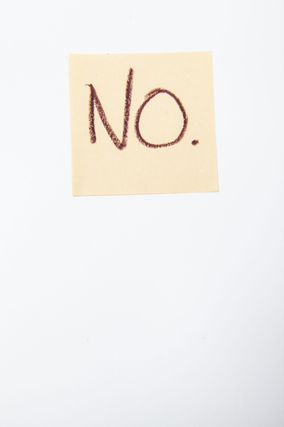 Vertical shot of a no text written on yellow sticky note - Zdjęcie, obraz