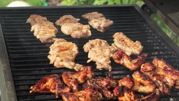 chicken meat baking on the grill - Footage, Video
