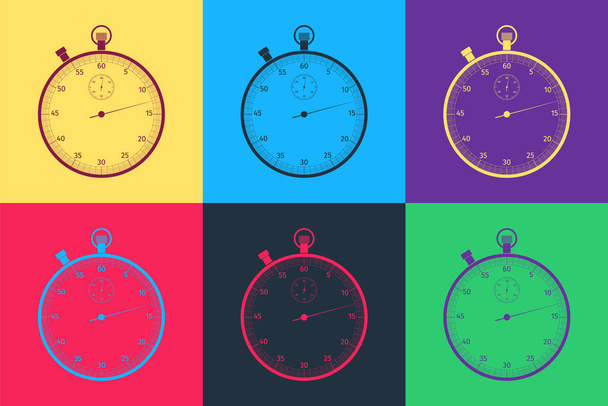 Pop art Icona del cronometro classico isolata su sfondo a colori. Icona del timer. Segno cronometro. Vettore. - Vettoriali, immagini