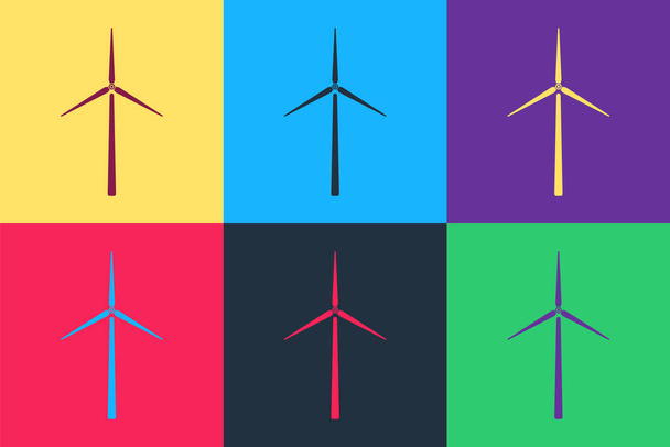 Pop art Wind turbine icon isolated on color background. Wind generator sign. Windmill silhouette. Windmills for electric power production.  Vector. - Vector, Image
