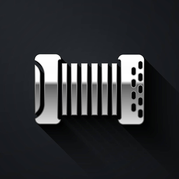 Silver Musical instrument accordion icon isolated on black background. Classical bayan, harmonic. Long shadow style. Vector. - Vector, Image