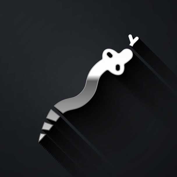 Silver Snake icon isolated on black background. Long shadow style. Vector. - Vector, Image