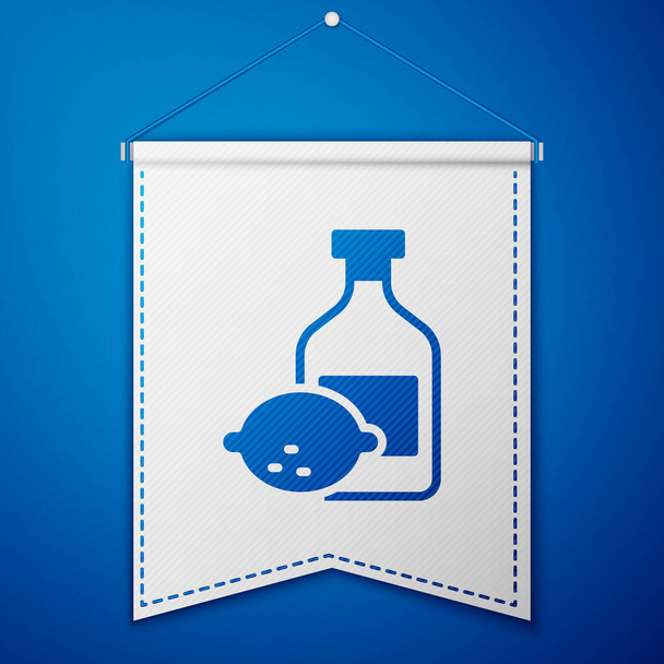 Блакитна пляшкова ікона Лімончелло ізольована на синьому тлі. Пляшка свіжого домашнього лимонаду. Білий макет. Вектор. - Вектор, зображення