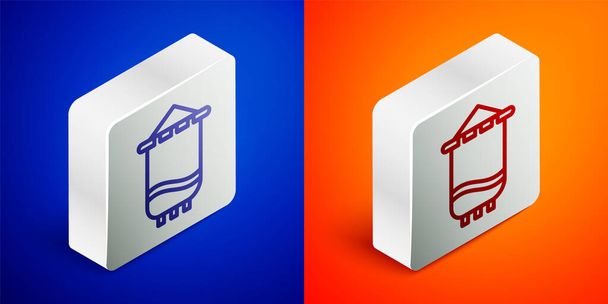 Isometric line Medieval flag icon isolated on blue and orange background. Country, state, or territory ruled by a king or queen. Silver square button. Vector. - Vector, Image