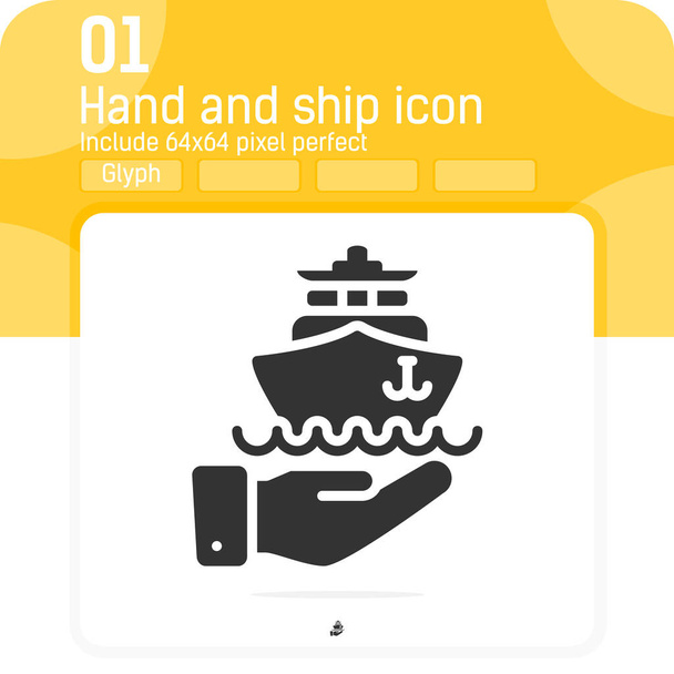 значок корабля з векторним знаком руки з плоским стилем ізольовано на білому тлі. Векторна ілюстрація значок корабля значок концепції веб, Ui, Ux, веб-сайт, бізнес, логістика, доставка та додатки
  - Вектор, зображення