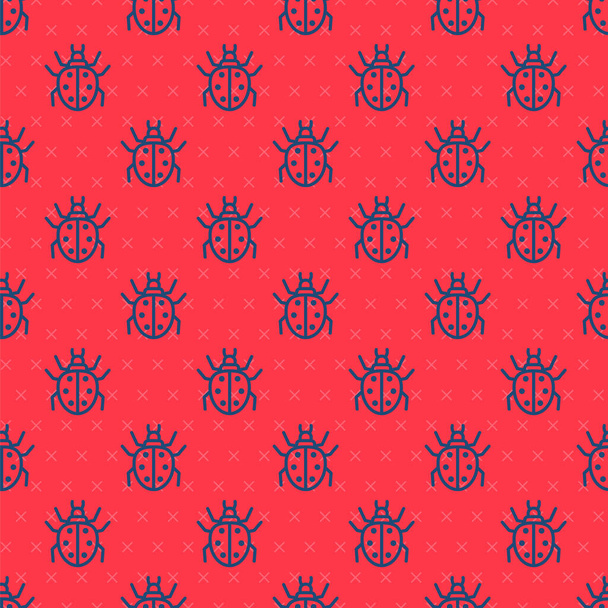 Blue line Mite icon isolated seamless pattern on red background.  Vector. - Vector, Image
