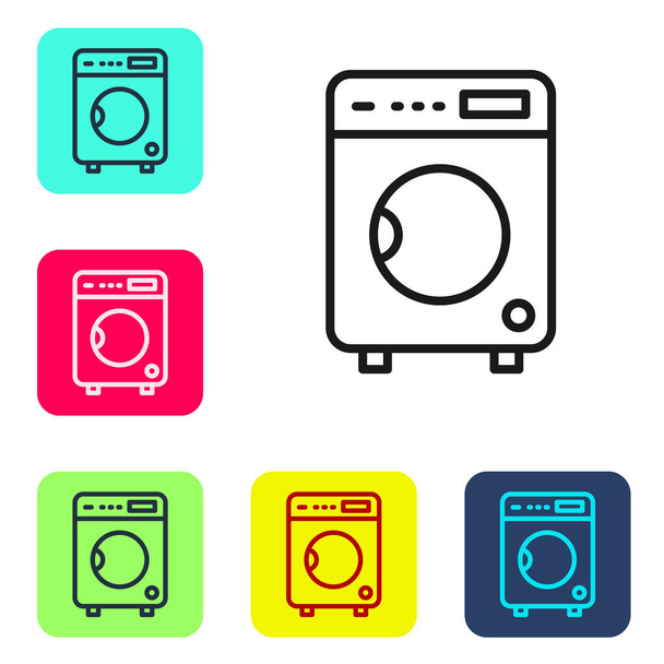 Black line Washer icon isolated on white background. Washing machine icon. Clothes washer - laundry machine. Home appliance symbol. Set icons in color square buttons. Vector. - Vector, Image