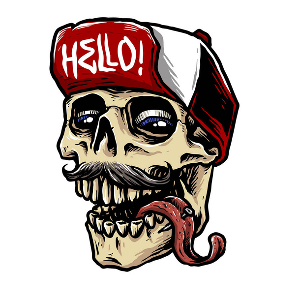bombo cráneo bestia con snap espalda sombrero vector ilustración - Vector, Imagen
