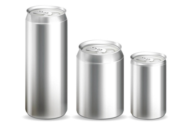 Realistic Detailed 3d Metal Cans Set. Vector - Вектор,изображение