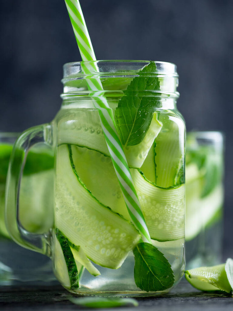 Cucumber water with mint. Summer refreshing detox drink - Photo, Image