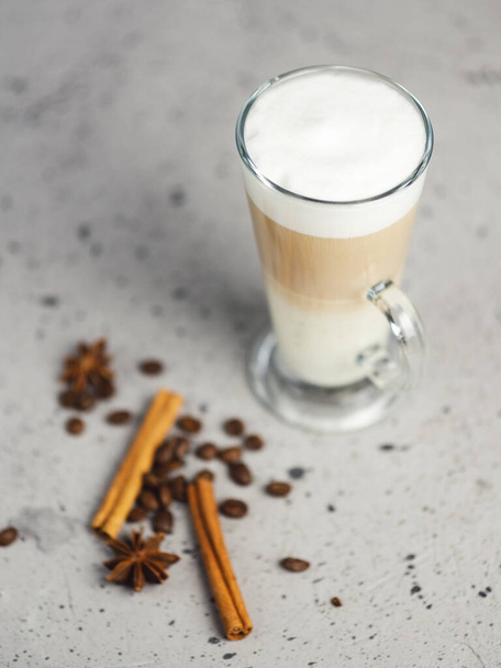 Coffee latte in a glass on a concrete table - Photo, Image