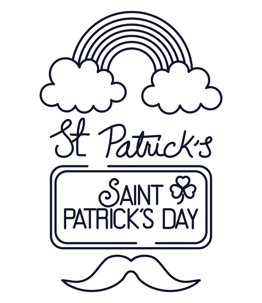 saint patricks day lettering card with rainbow and mustache - Vector, Image