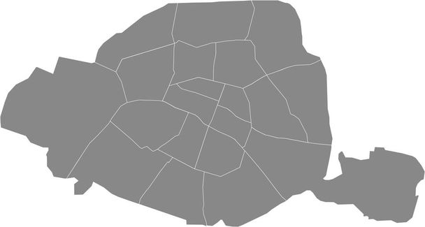Prosta mapa wektorowa z białymi granicami okręgów Paryża, Francja - Wektor, obraz